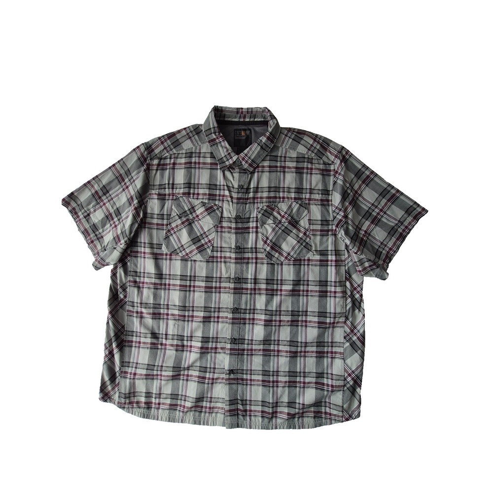 5.11 Tactical Mens 2XL Plaid Short Sleeve Button Up Shirt Gray Burgundy NWOT